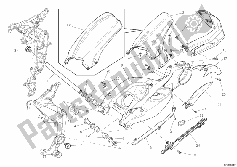 All parts for the Swing Arm of the Ducati Multistrada 1200 S Touring USA 2011